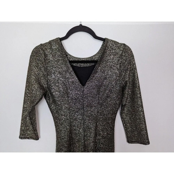 ZARA S Metallic Draped Long Sleeve Dress Runched Gathered Waist Front Slit Bold - Picture 13 of 16